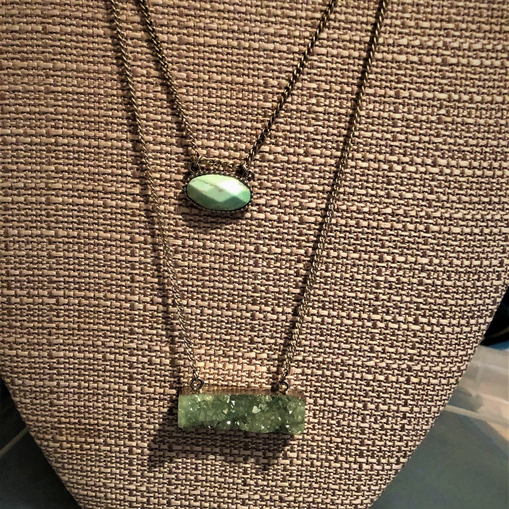Two necklaces, silver and jade green